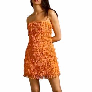 NEW ANTHROPOLOGIE LET ME BE Fringed Tube Mini Dress Size M